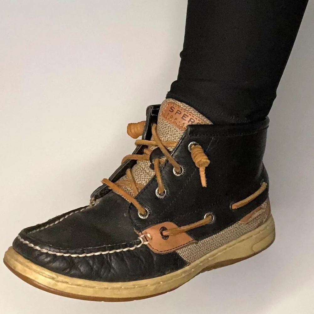 Sperry Black and Tan High-Top Boat Shoes